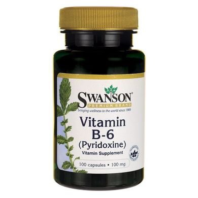 Піридоксин гідрохлорид B-6, Vitamin B-6 (Pyridoxine), Swanson, 100 мг, 100 капсул