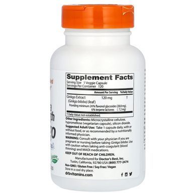 Гинкго Билоба Doctor's Best (Extra Strength Ginkgo) 120 мг 120 капсул купить в Киеве и Украине