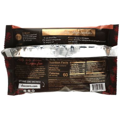 Чипсы темного шоколада, без сахара,, Dark Chocolate Chips, Sugar Free, ChocZero, 198 г купить в Киеве и Украине