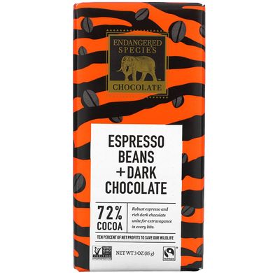 Шоколад с кофе бобами Endangered Species Chocolate (Dark Chocolate) 85 г купить в Киеве и Украине