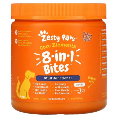 Мультивітаміни 5 в 1, добавка для собак з ароматизатором арахісова паста, Zesty Paws, 90 м'яких жувальних таблеток