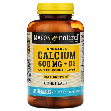 Кальцій з вітаміном D3 Mason Natural (Chewable Calcium + D3) 600 мг / 400 МО 100 жувальних таблеток зі смаком кави мокко