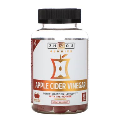 Яблучний оцет, урожай яблука, Apple Cider Vinegar, Harvest Apple, Zhou Nutrition, 60 веганські жувальні цукерки