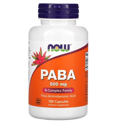 ПАБК пара-амінобензойна кислота Вітамін В10 Now Foods (PABA) 500 мг 100 капсул