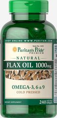 Натуральне лляна олія без ГМО, Non-GMO Natural Flax Oil, Puritan's Pride, 1000 мг, 240 капсул