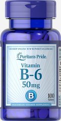 Витамин B-6 (пиридоксин гидрохлорид), Vitamin B-6 (Pyridoxine Hydrochloride), Puritan's Pride, 50 мг, 100 таблеток купить в Киеве и Украине