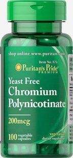 Пиколинат хрома без дрожжей, Chromium Polynicotinate Yeast Free, Puritan's Pride, 200 мг, 100 капсул купить в Киеве и Украине