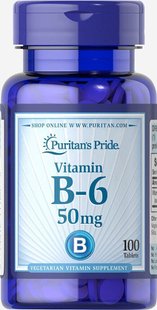 Витамин B-6 (пиридоксин гидрохлорид), Vitamin B-6 (Pyridoxine Hydrochloride), Puritan's Pride, 50 мг, 100 таблеток купить в Киеве и Украине