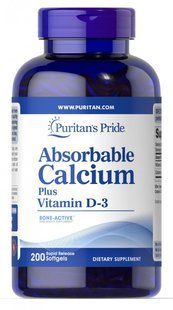Абсорбируемый кальций плюс витамин D-3, Absorbable Calcium Plus Vitamin D-3, Puritan's Pride, 1300 мг/25 мг, 200 капсул купить в Киеве и Украине