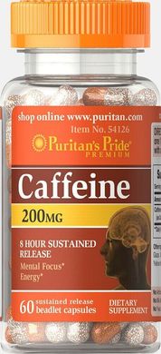 Кофеин Puritan's Pride (Caffeine, 8-hour sustained release) 200 мг 60 капсул купить в Киеве и Украине