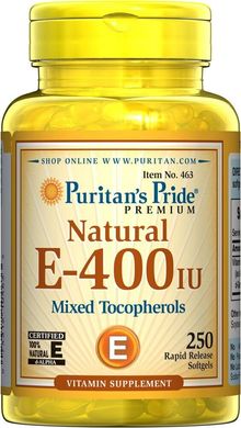 Вітамін Е-400 Токофероли змішані натуральні, Vitamin E-400 Mixed Tocopherols Natural, Puritan's Pride, 250 капсул