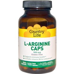 Аргінін Country Life (L-Arginine) 500 мг 100 капсул.