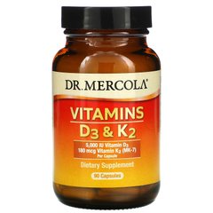 Вітамін Д3 і К2 Dr. Mercola (Vitamins D3 & K2) 5000 МО / 180 мкг 90 капсул
