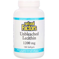 Неотбеленный Лецитин, Natural Factors, 1200 мг, 180 капсул купить в Киеве и Украине