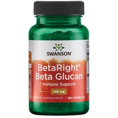Бета-Глюкан BetaRight, BetaRight Beta Glucans, Swanson, 250 мг, 60 капсул