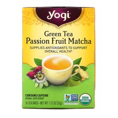 Зеленый чай маракуйя и маття Yogi Tea (Green Tea Passion Fruit Matcha) 16 чайных пакетиков 32 г купить в Киеве и Украине