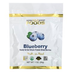 Ліофілізовані чорниці готові до вживання цілісні ліофілізовані скибочки California Gold Nutrition (Freeze-Dried Blueberry) 28 г