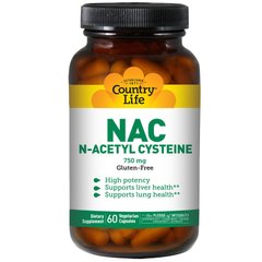 NAC, N-ацетилцистеин, Country Life, 750 мг, 60 вегетарианских капсул купить в Киеве и Украине