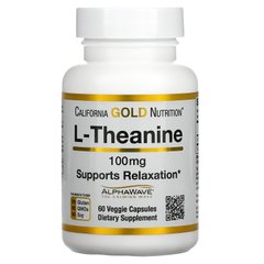 Теанін California Gold Nutrition (L-Theanine AlphaWave Supports Relaxation Calm Focus) 100 мг 60 вегетаріанських капсул