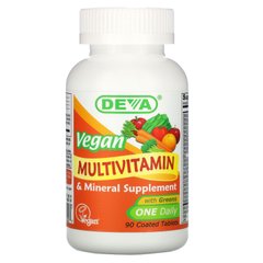 Мультивітамінна і мінеральна добавка, Веганська, Deva, 90 таблеток в оболонці