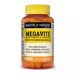 Мультивітаміни з фруктами і овочами Mason Natural Megavite With Fruits & Veggies Multivitamin & Minerals 60 каплет