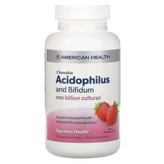 Пробіотик, Acidophilus and Bifidum, жувальні, полуниця, American Health, 100 цукерок