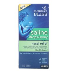 Сольові краплі / спрей для полегшення закладеності носа для будь-якого віку Mommy's Bliss (Saline Drops/Spray Nasal Relief All Ages) 30 мл