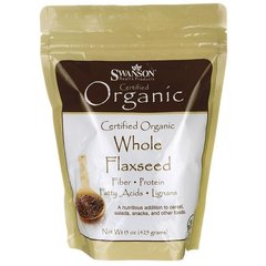 Сертифіковане органічне мелене лляне насіння, Certified Organic Whole Flaxseed, Swanson, 425 г