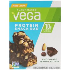 Протеїнові батончики, Chocolate Peanut Butter, Vega, 4 Bars, 16 oz (45 g) Each