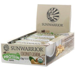 Протеиновые батончики на растительной основе, кокос и кешью, Sunwarrior, 12 батончиков, 60 г (2,11 унции) каждый купить в Киеве и Украине