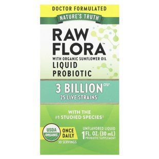 Nature's Truth, Raw Flora&trade; Liquid Probiotic, Unflavored, 3 Billion CFU, 1 fl oz (30 ml)