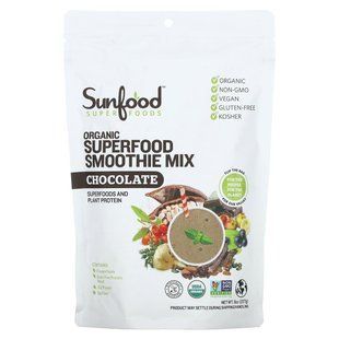 Смузи с органическим шоколадом и суперфудами Sunfood (Organic Chocolate Superfood Smoothie Mix) 227 г с шоколадным вкусом купить в Киеве и Украине