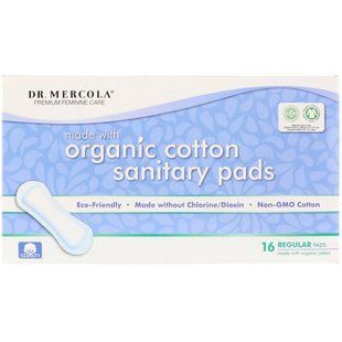 Organic cotton feminine pads, normal, Dr. Mercola, 16 pads