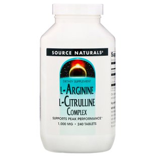 Комплекс L-аргинина L-цитруллина, L-Arginine L-Citrulline Complex, Source Naturals, 1000 мг, 240 таблеток купить в Киеве и Украине