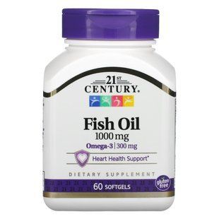 Рыбий жир с омега-3 21st Century (Fish Oil) 1000 мг 60 капсул купить в Киеве и Украине