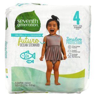 Подгузники для чувствительной защиты, Sensitive Protection Diapers, Seventh Generation, Размер 4, 20-32 фунта, 25 подгузников купить в Киеве и Украине