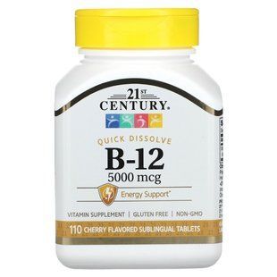 21st Century, B12, вишня, 5000 мкг, 110 сублінгвальних таблеток