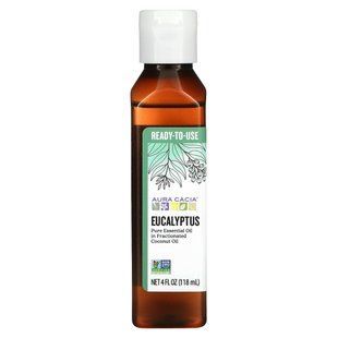 Aura Cacia, Чистое эфирное масло во фракционированном кокосовом масле, эвкалипт, 4 жидких унции (118 мл) купить в Киеве и Украине
