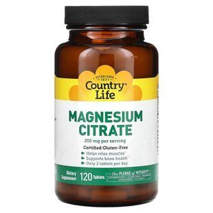 Magnesium Citrate, Country Life, 250 mg, 120 tablets.