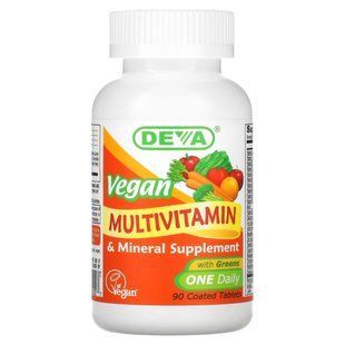 Веганские мультивитамины с минералами Deva (Vegan Multivitamin & Mineral Supplement) 90 таблеток в оболочке купить в Киеве и Украине