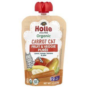 Holle, Organic Fruit & Veggie Puree, Carrot Cat, 6+ Months, Carrot, Mango, Banana & Pear, 3.5 oz (100 g) купить в Киеве и Украине