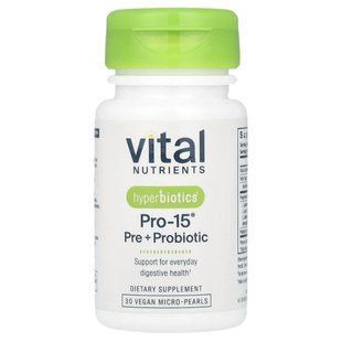 Vital Nutrients, Pro-15, пребіотик і пробіотик, 5 млрд КУО, 30 мікроперлин з повільним вивільненням