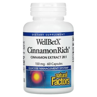 Natural Factors, WellBetX, CinnamonRich, 150 мг, 60 капсул купить в Киеве и Украине