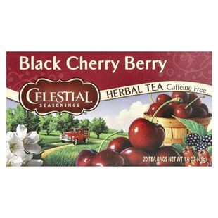 Трав'яний чай, Чорна вишня, без кофеїну, Celestial Seasonings, 20 чайних пакетиків, 16 унції (44 г)