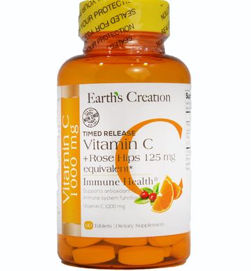 Вітамін С із шипшиною Earth`s Creation (Vitamin C with Rose Hips Timed Release) 1000 мг 60 таблеток