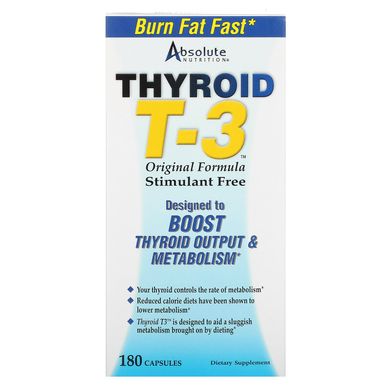 Жироспалювач здоров'я щитовидної залози Absolute Nutrition (Thyroid T-3) 180 капсул