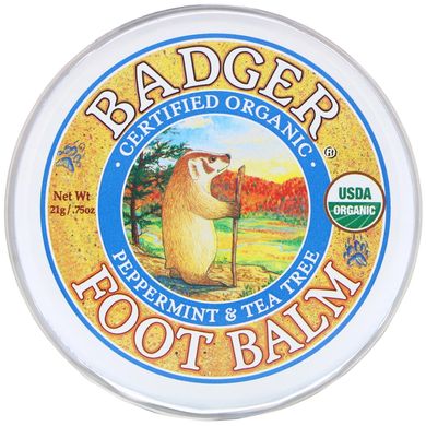 Бальзам для ніг з екстрактами перцевої м'яти і чайного дерева, Badger Company, 75 унцій (21 г)
