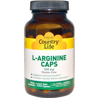 Аргінін Country Life (L-Arginine) 500 мг 100 капсул.