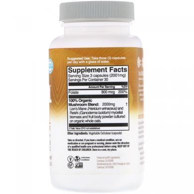 Hedgehog Comb + Folate Organic Mushroom Nutrition (Lions Mane + Folate) 667 mg 90 capsules