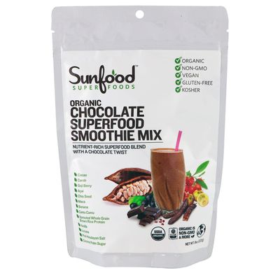 Смузи с органическим шоколадом и суперфудами Sunfood (Organic Chocolate Superfood Smoothie Mix) 227 г с шоколадным вкусом купить в Киеве и Украине